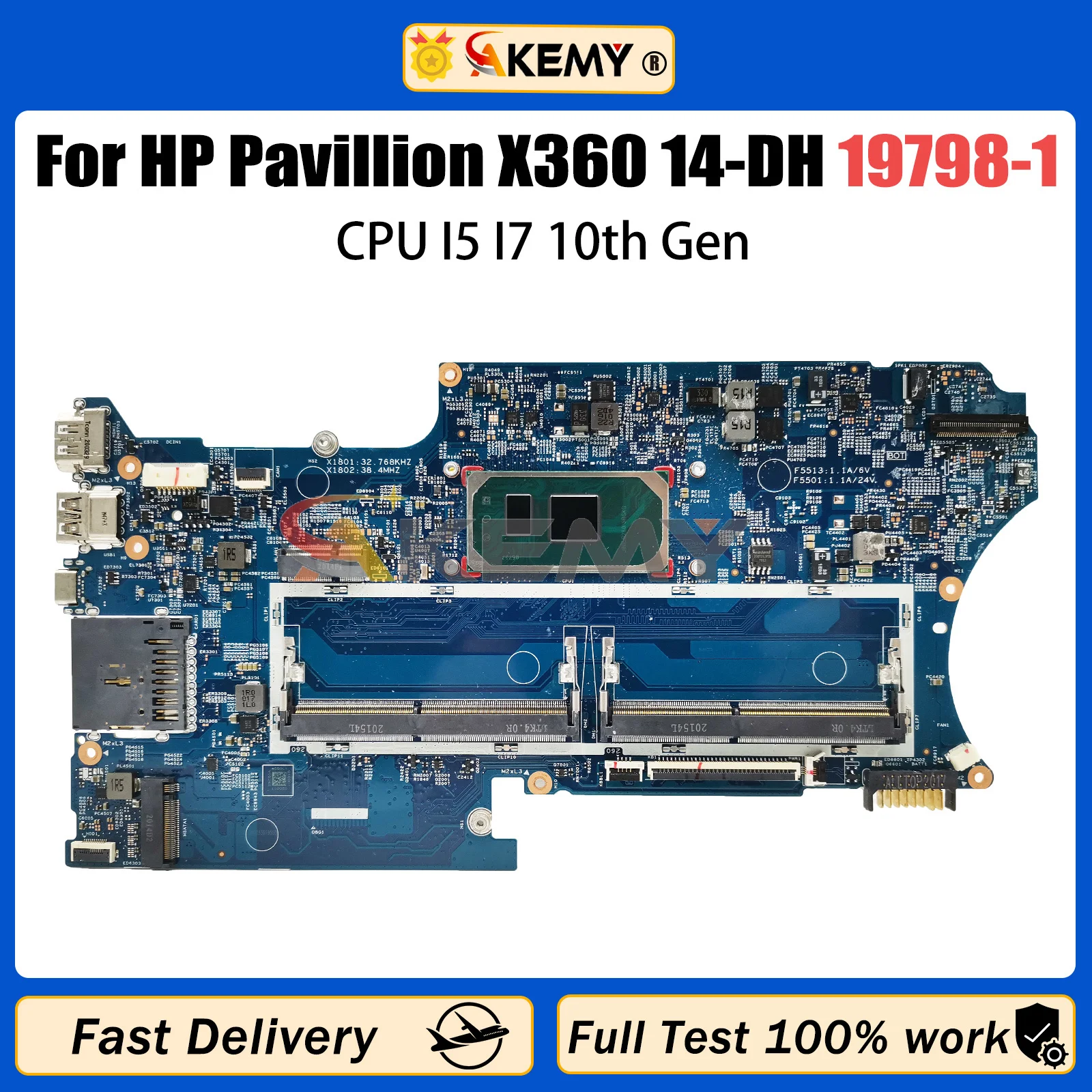 

AKEMY 19798-1 Mainboard For HP X360 14-DH L87921-001 L87921-501 L87921-601 Laptop Motherboard With I5 I7 10th CPU Full tested