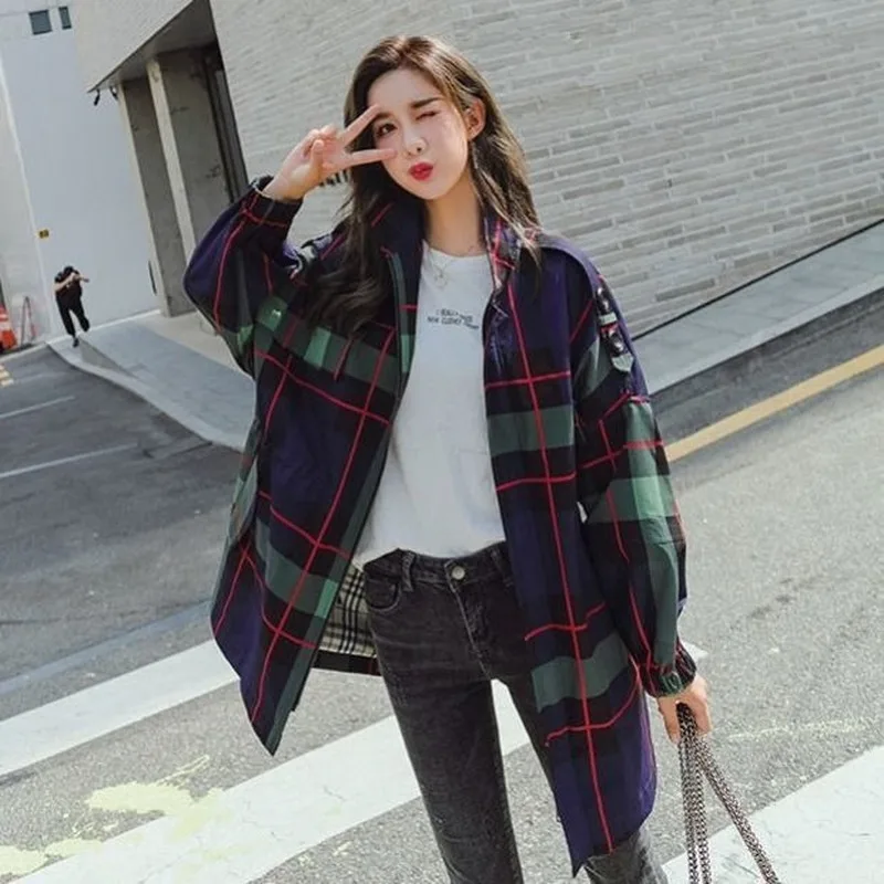 Cortavientos a cuadros para mujer, chaqueta de herramientas Popular, abrigo de longitud media, versión coreana, primavera y otoño, novedad de 2020