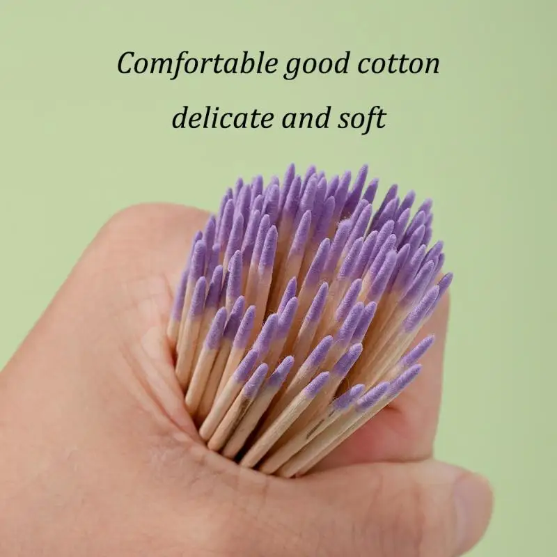 100/200/300/500 pièces ongles Double tête bois écouvillon bâtons de nettoyage violet double pointe coton tête nettoyage écouvillon dissolvant de vernis à ongles