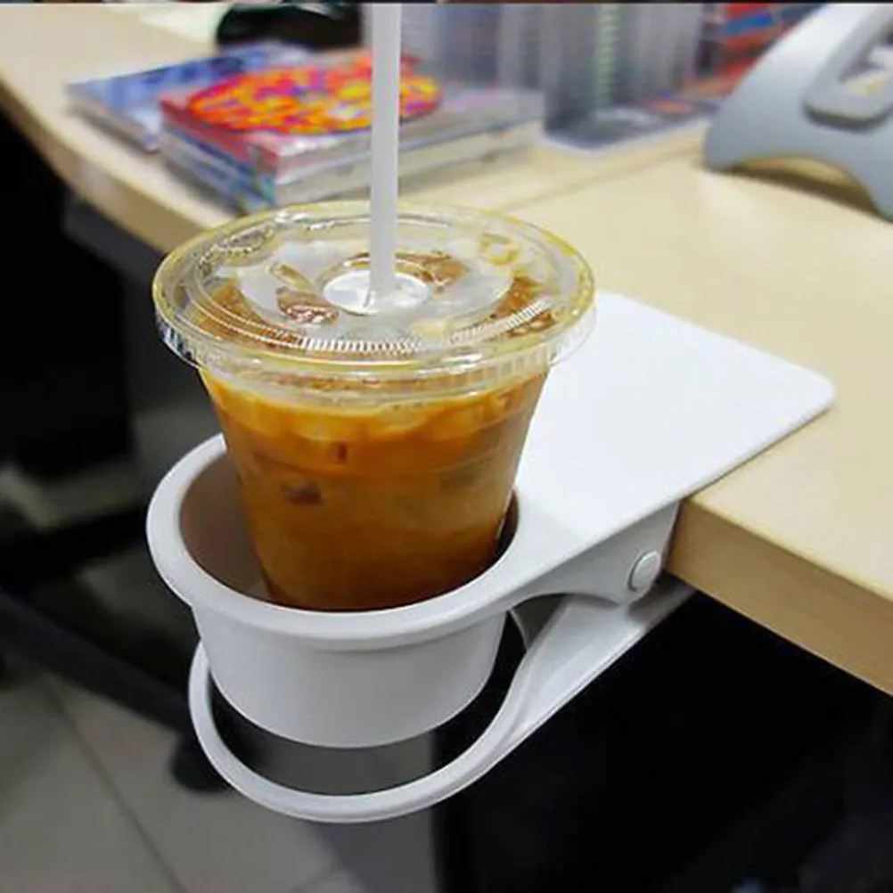

2Pcs Desk Cup Holder Clip ABS Heavy Duty Spring Clamp for Coffee Mug Water Bottle Pen Organizer Home Office Table Mount Space