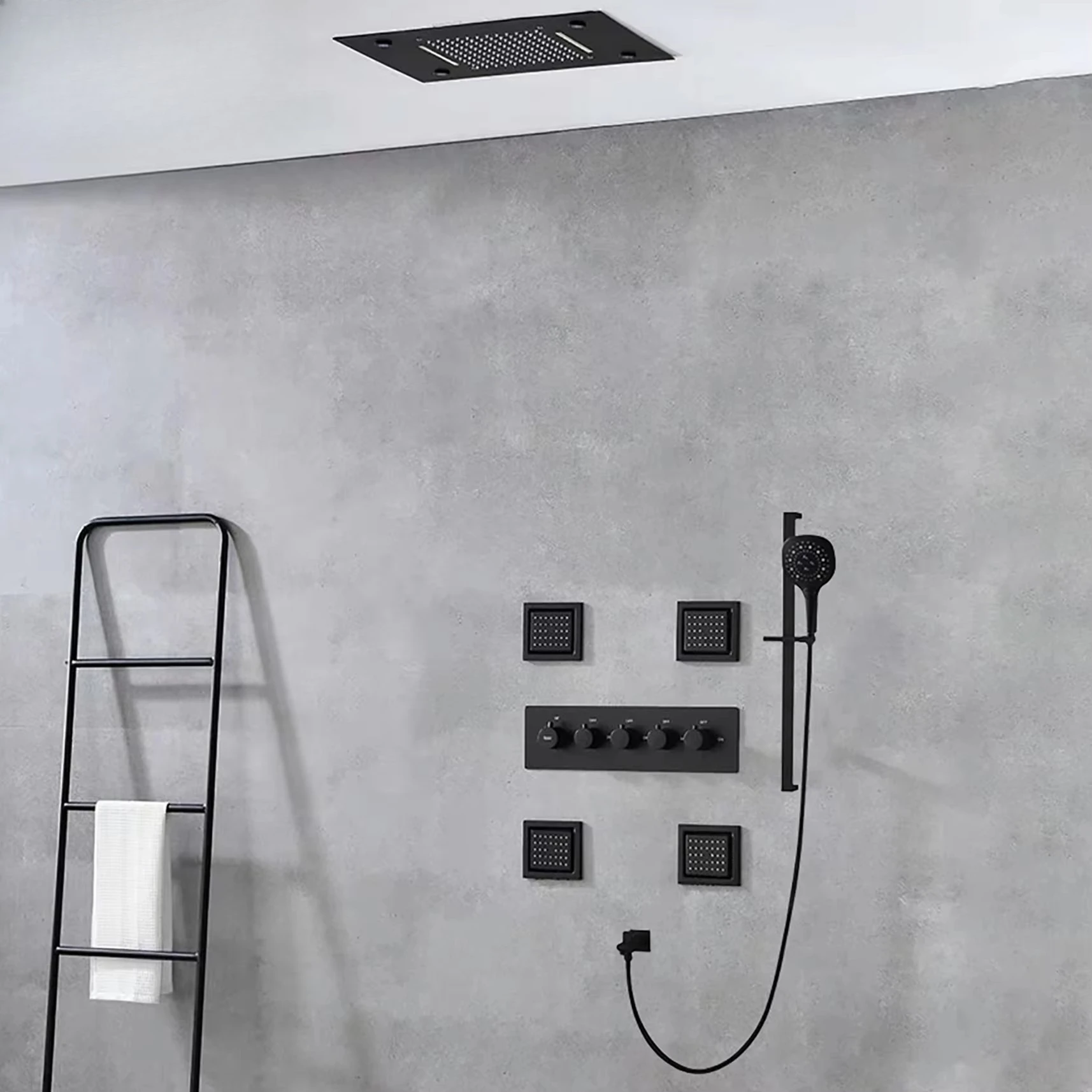 Brass Stainless Steel Square Multi Modern Contemporary Hotel Thermostatic Shower Set Bathroom Shower Room More Than 5 Years 5045