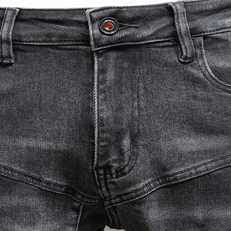 Street Fashion Men Jeans Retro Black Gray Elastic Slim Fit Spliced Designer Biker Jeans Homme Wrinkle Patch Hip Hop Pants Men