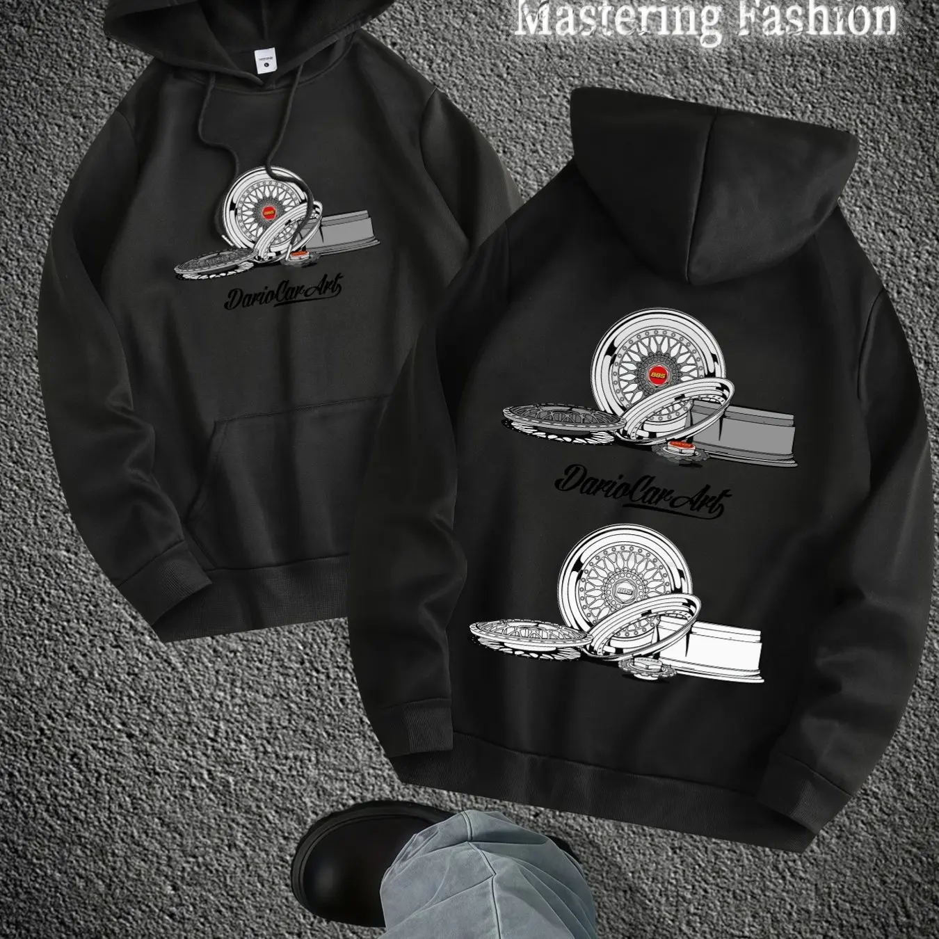 .Unisex Exquisite Wheel Art Print Hoodie Adjustable Drawstring Front Pocket Trendy Street Style Comfort CasualPulloverSweatshirt