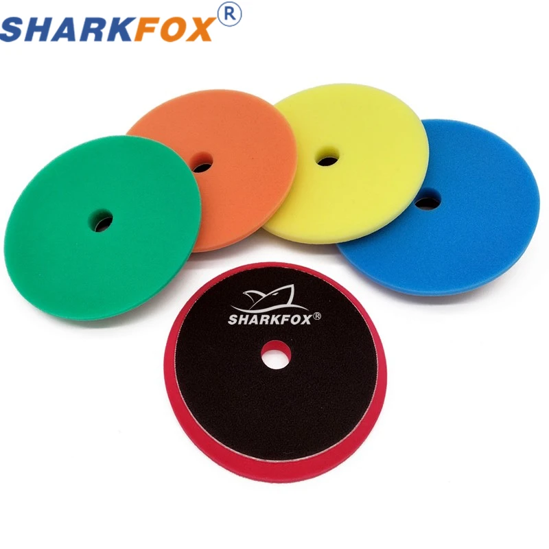 Sharkfox 5Pcs Car Spong Buffing Polishing Pad Flat Polish Pad with Hook&Loop Removes Scratche For Polishing/Waxing