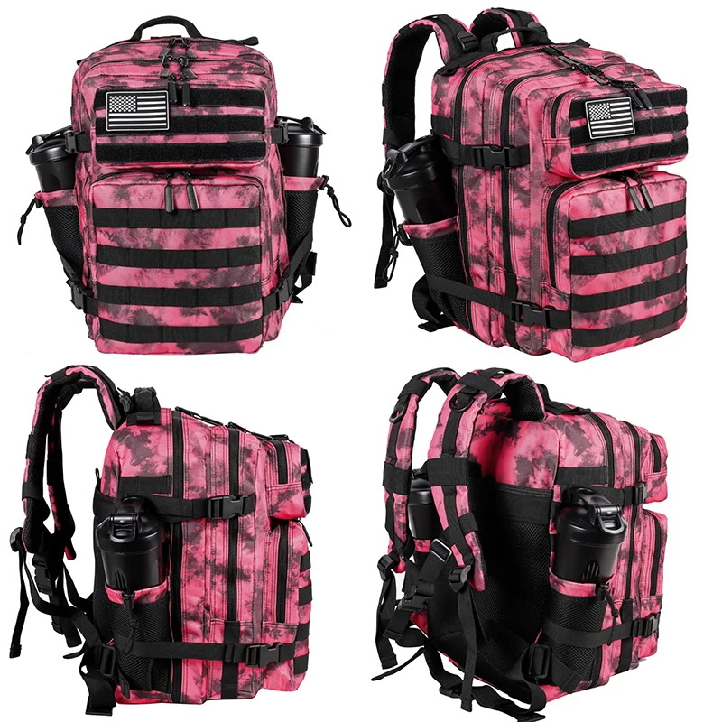 LHl 35L Tactical Gym Backpack Tie-dye Waterproof Outdoor Hiking Camping Back Pack Travel Sports Workout Bag with Bottle Holder