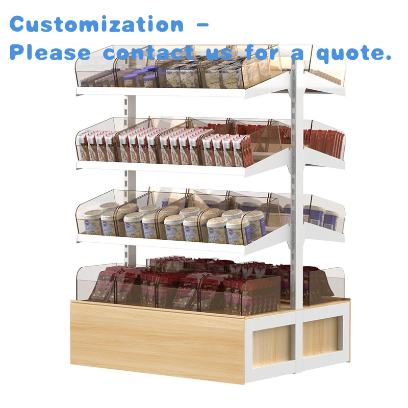 custom.Customized Snack Gondola Shelves Bulk Weighing Snack Display Rack Heavy Duty Metal Shelves Convenience Stores
