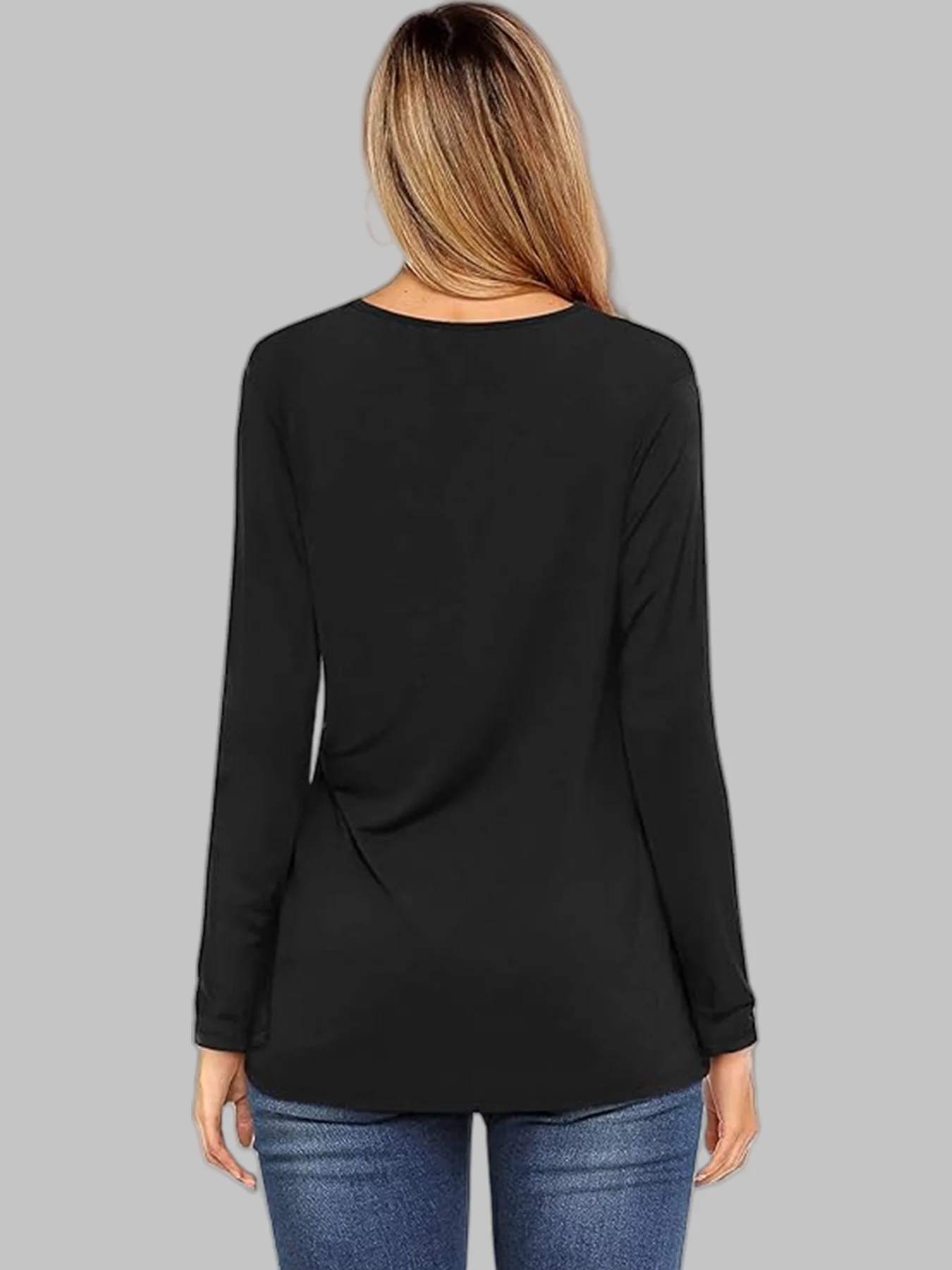 طقم مكون من ثلاث قطع من تي شيرت مريح وكاجوال وفضفاض بأكمام طويلة ورقبة دائرية للنساء