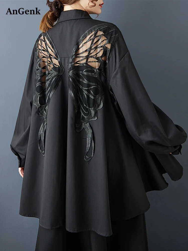 

Женская рубашка большого размера с бабочкой и длинным рукавом, весна-осень, новая свободная повседневная винтажная блузка, модная верхняя одежда 2025