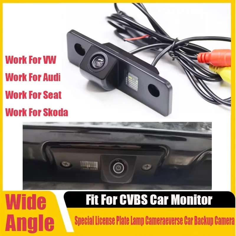 Reverse Backup Camera with License Plate, Night Vision, Compatible for Vw Golf/Jetta/Passat, AUDI A3/A4/A6/Q3/Q7, Skoda Octavia