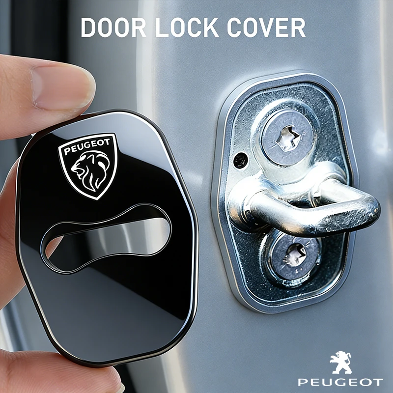 4Pcs Car Door Lock Cover Stainless Steel Protection Accessories For Peugeot 206 307 308 207 3008 208 407 508 2008 5008 301 406