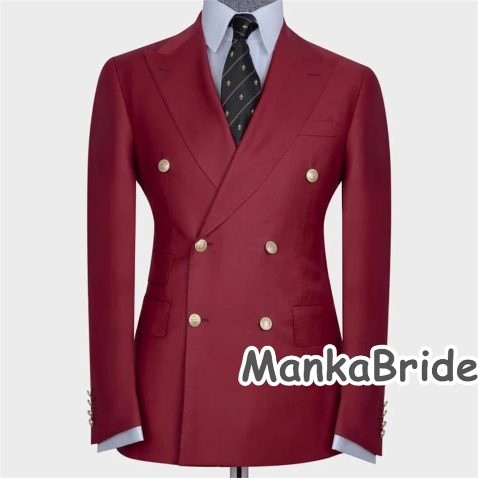 Esmoquin clásico de doble botonadura para hombre, Blazer de 2 piezas con botones dorados, color blanco, rojo, Formal, para fiesta y Cena