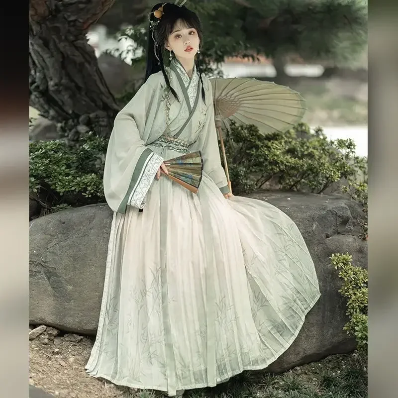 Chinesisches Hanfu-Kleid für Damen, Kostüm, altes traditionelles Vintage-Crossover-Kragen, Song-Dynastie, Sommer, grüne Hanfu-Anzüge