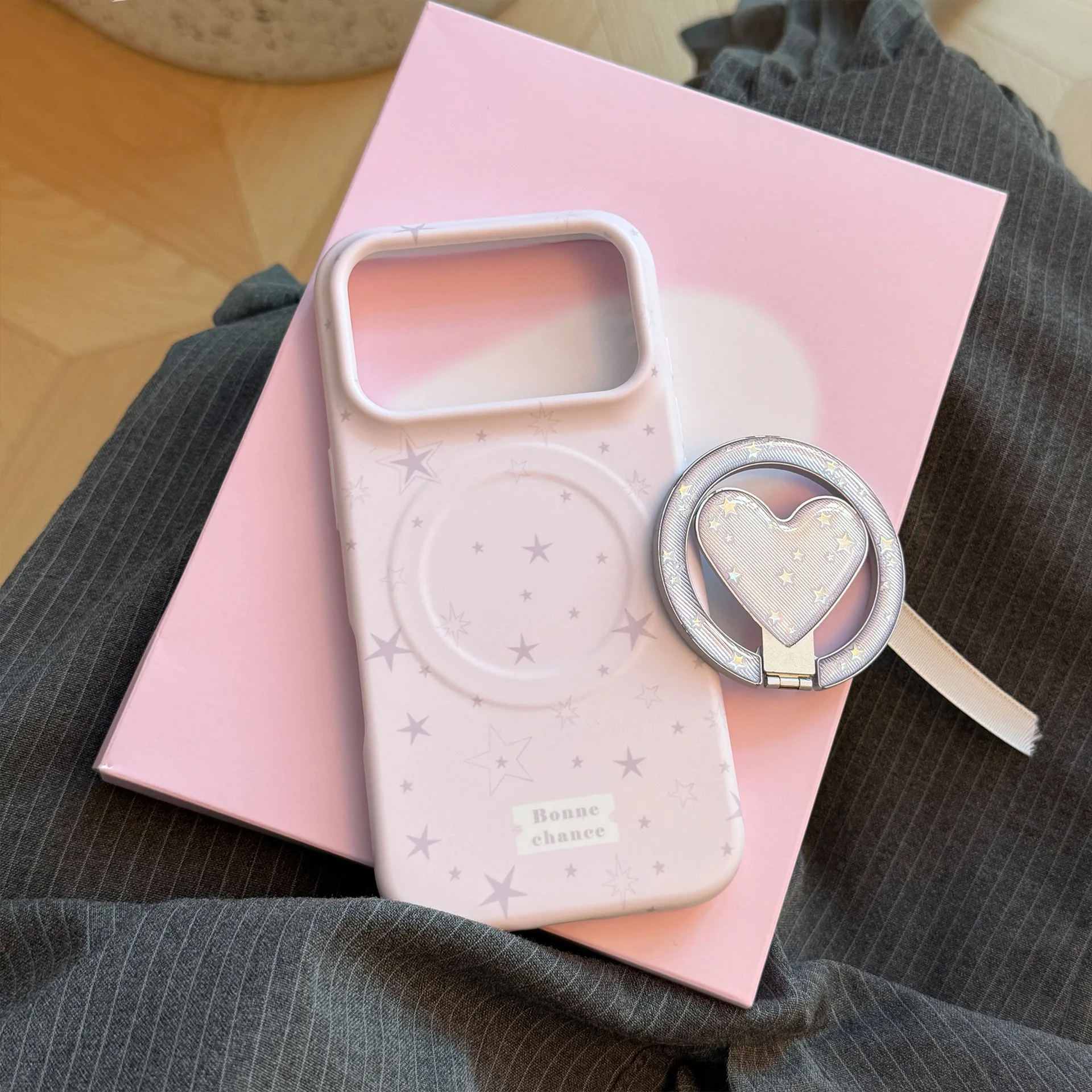 Korean Purple Stars Fold Love Heart Magnetic Bracket Phone Case for iPhone 17 16 15 14 Pro Max Shockproof Protective Soft Cover view 4