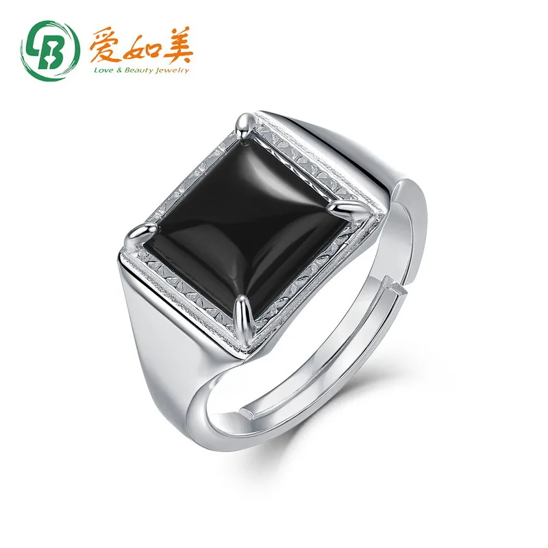

Fashionable and Simple Square Black Agate Ring 18K Gold PT950 Platinum Silver Plated 7-layer Gold Ring with Adjustable Opening