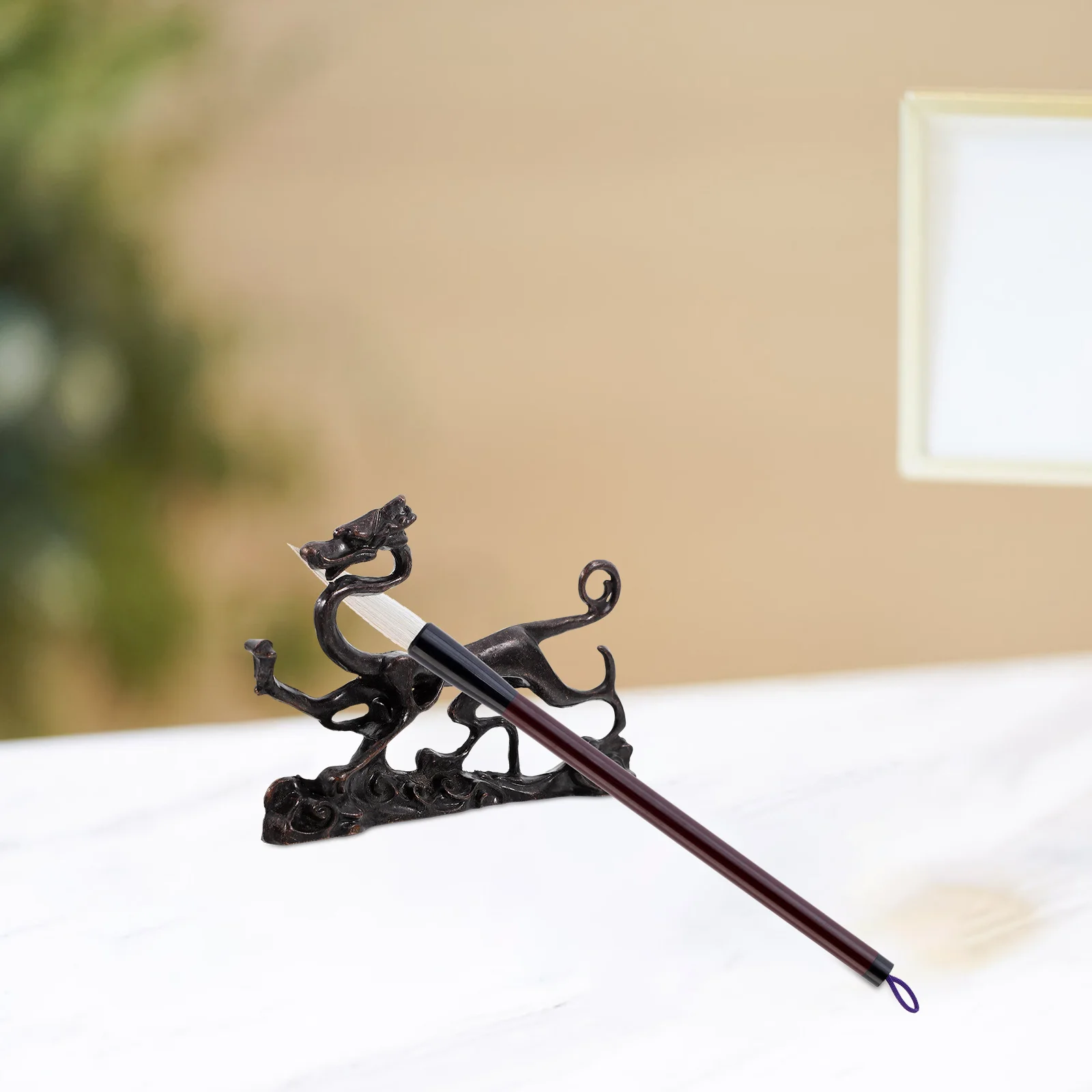 

Copper Dragon Brush Rest for Calligraphy Pens and Paint Brushes - Elegant Desktop Organizer with Intricate Design Home Office