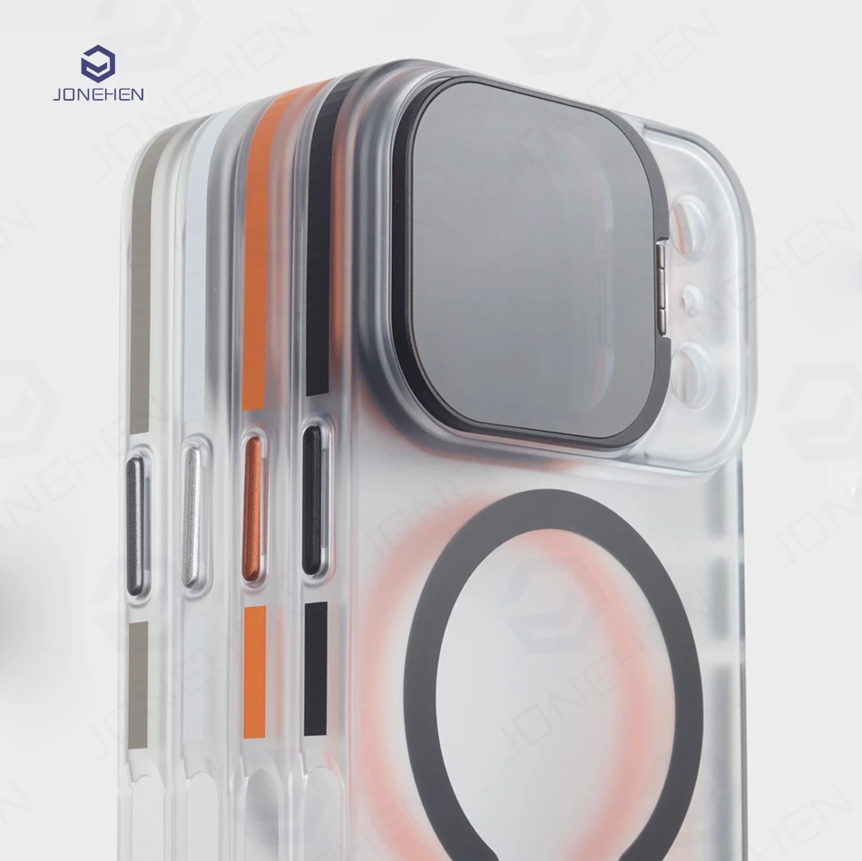 Luxury Polarizing Filter Non-slip Bumper Magnetic Matte Clear Case For iPhone 15 16 17 Pro Max Lens Stand PC Cover For Magsafe