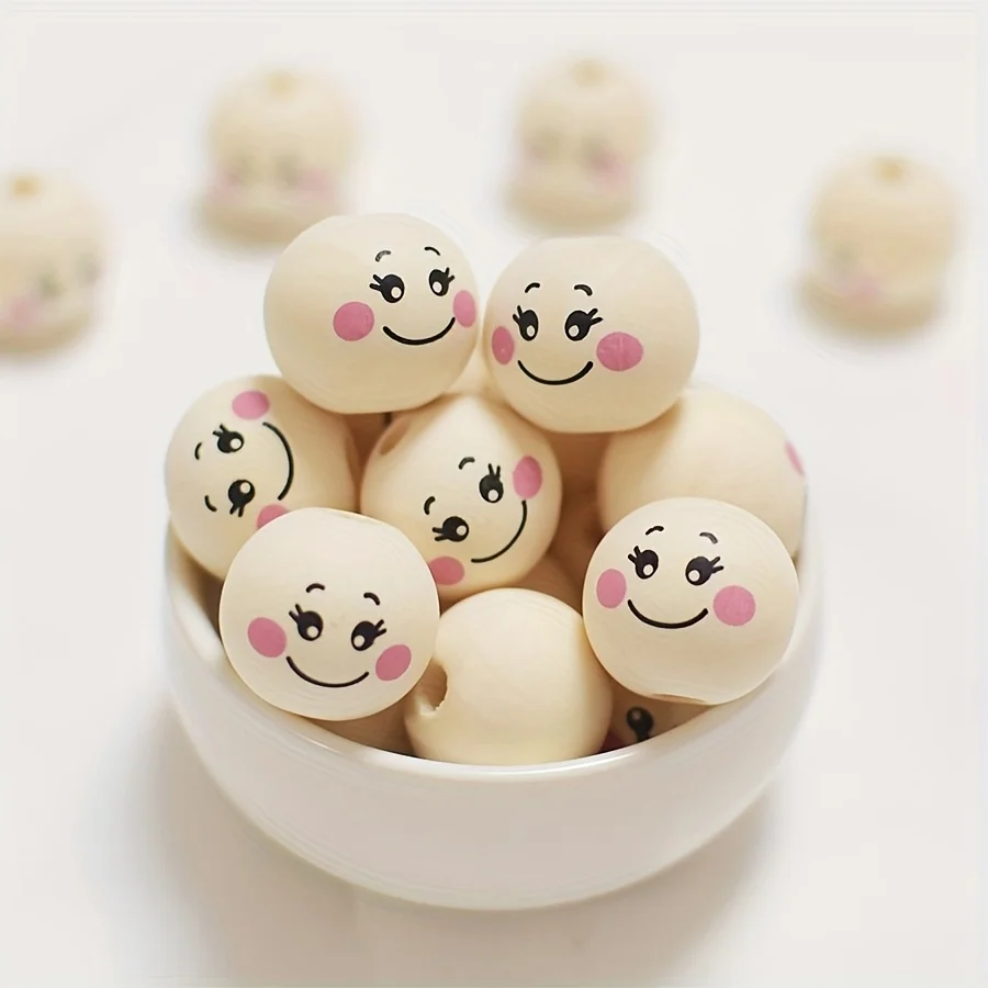 50Pcs 20mm Large Face Wooden Beads, Smooth Round Wood Balls for DIY Crafts, Jewelry, Christmas Ornaments,Angel Heads & Keychains