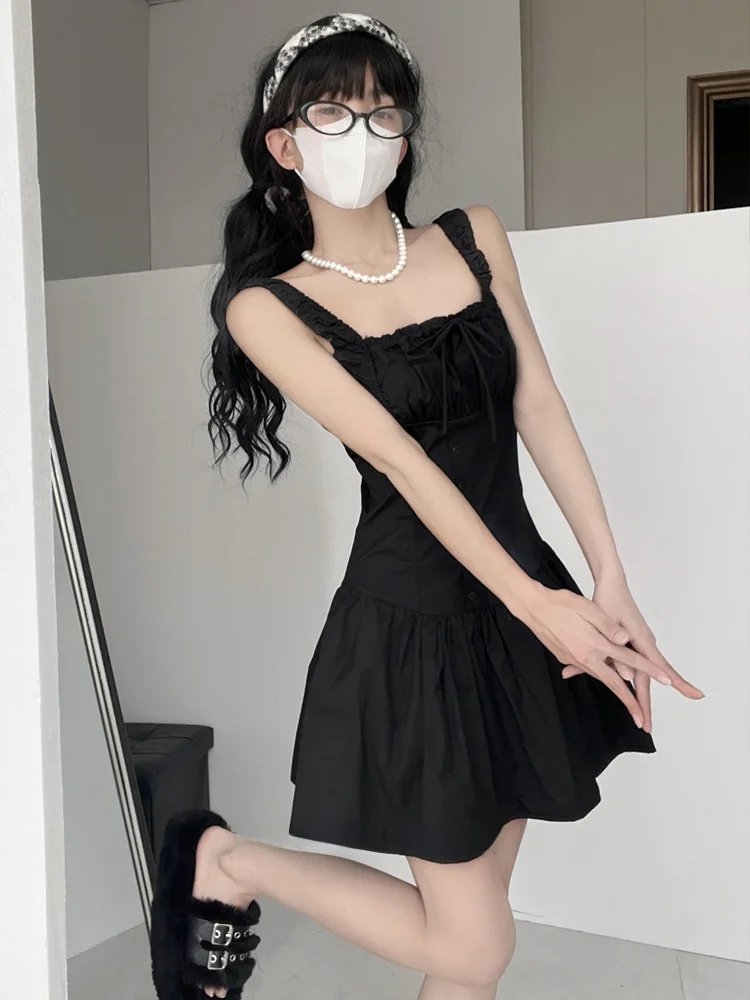 Romantyczna sukienka Godd Long Dr z kwadratowym dekoltem, na ramiączkach, wyszczuplająca, plisowana, idealna na wakacje, damska, w stylu francuskim, elegancka.