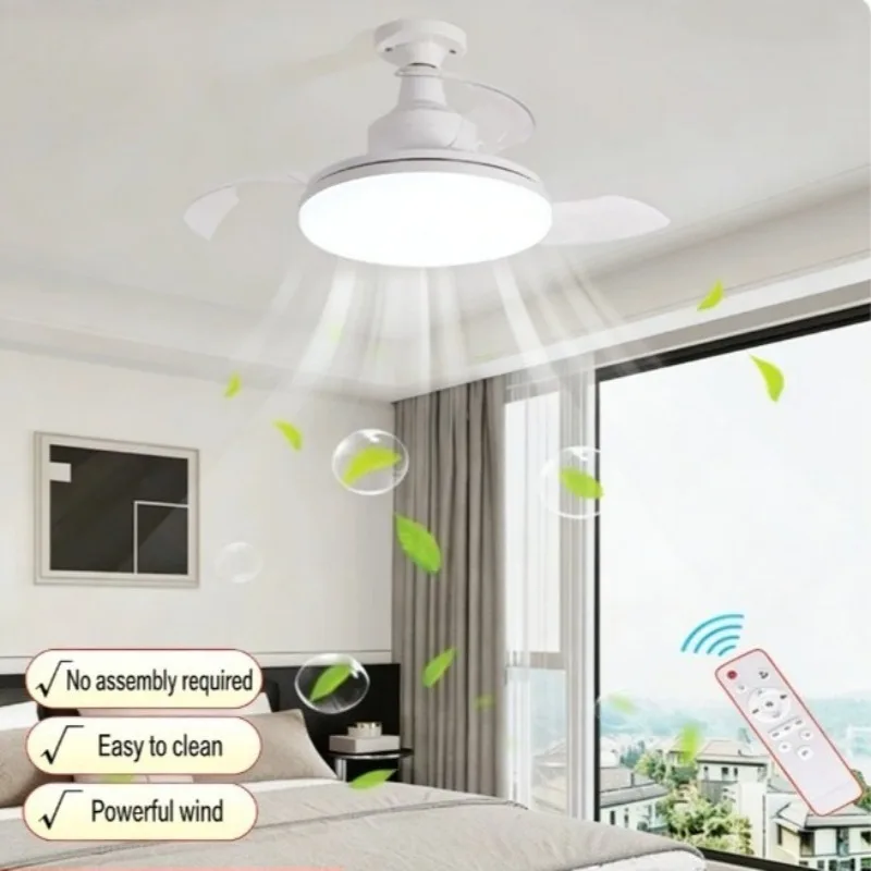 New Ceiling Fan Light Invisible Telescopic Blade Air Circulation Silent Dimming Timed LED Fan Ceiling Lamp Electric Fan Decor