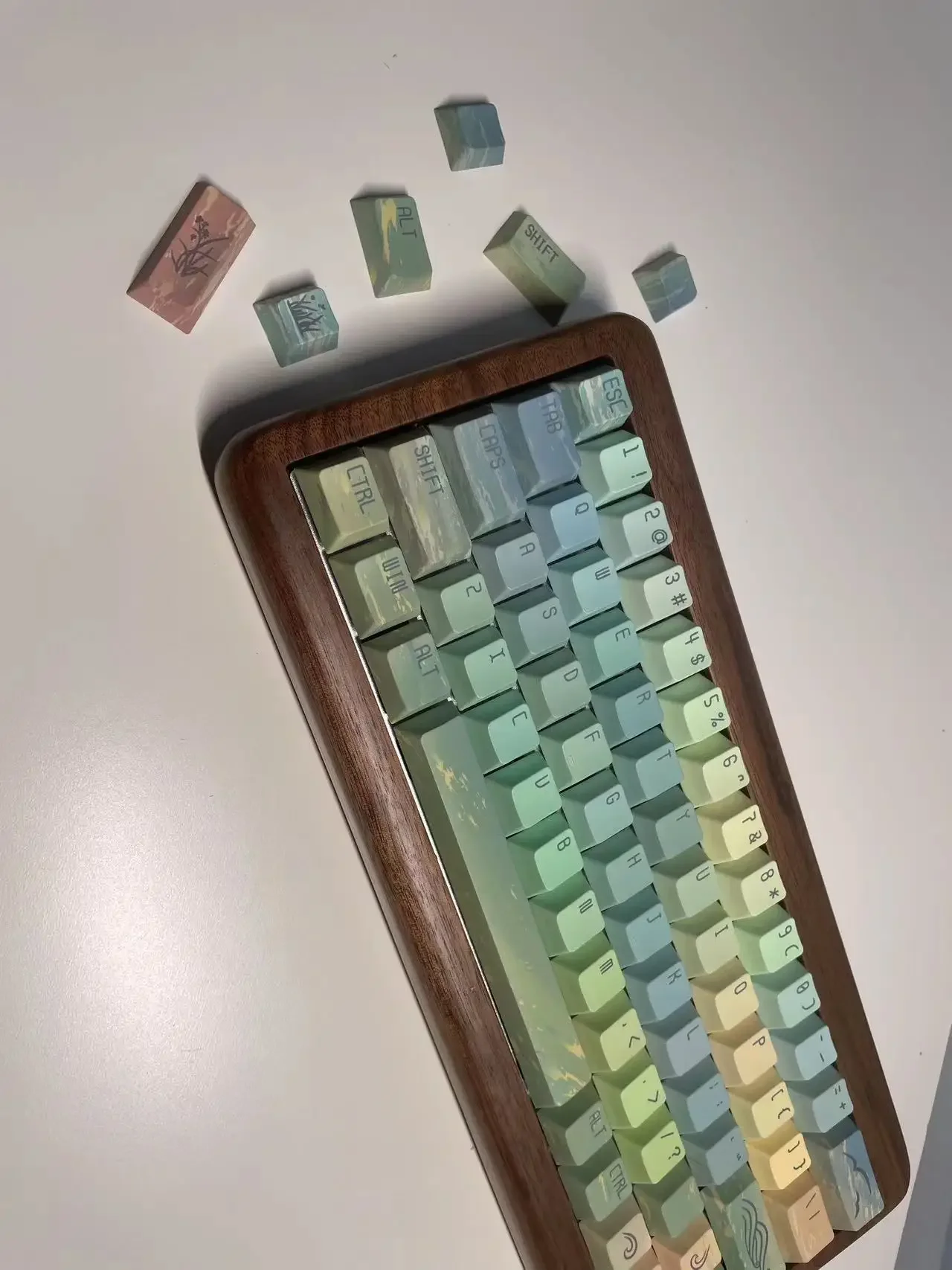 Original Haishan spring keycap Original height National style Ancient style keycap design Green