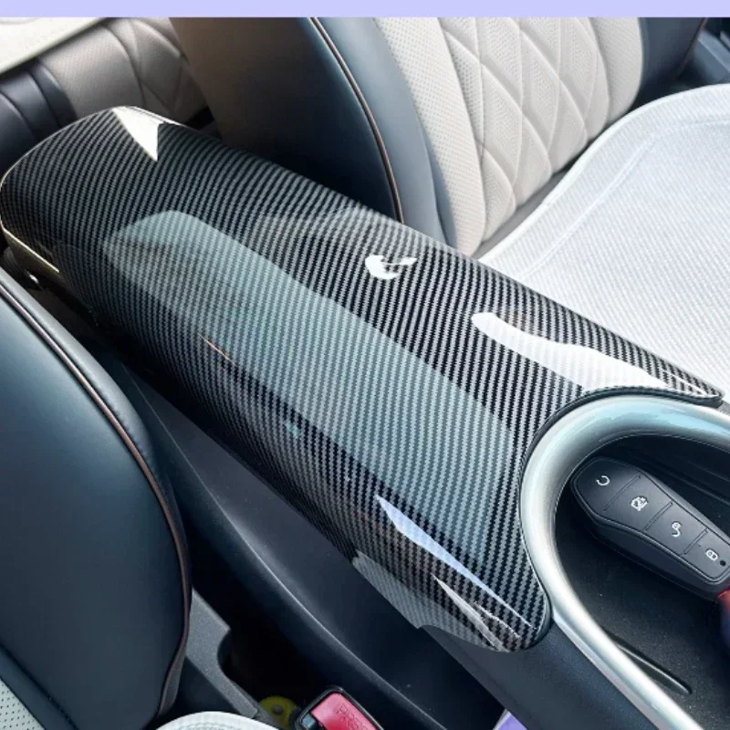 For BYD Dolphin Car Center Console Armrest Storage Box ABS Trim Protective Cover Car Auto Interior Byd Carbon grain Accessories