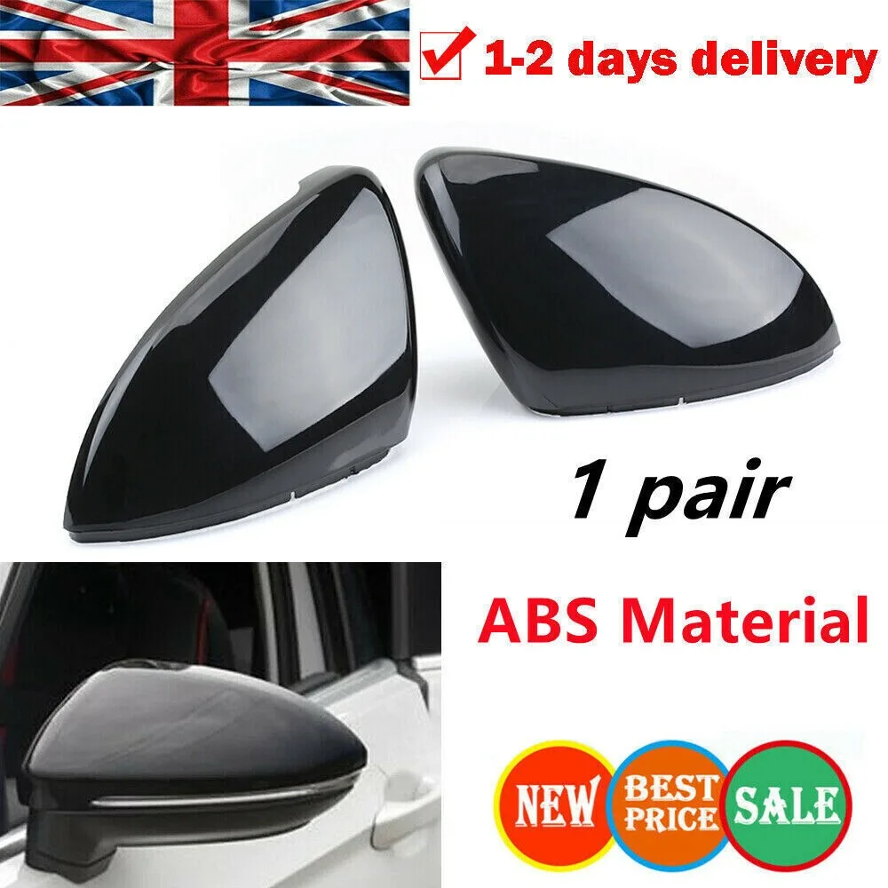 Gloss Black Wing Mirror Cover Caps Casing For VW Golf Mk7 Mk7.5 R GTI 2014-2018