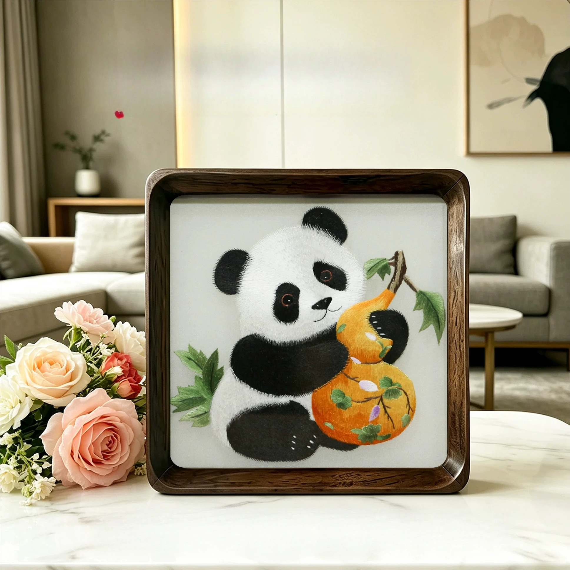 For Shu embroidery giant panda double-sided embroidery walnut ornament with Chinese characteristics gift souvenir