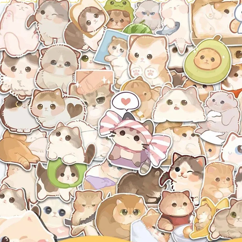 10/30/50PCS Kawaii Cat Stickers PVC Cartoon Cute Decals Toy Stationery Guitar Aesthetic Decorations School Supplies For Children