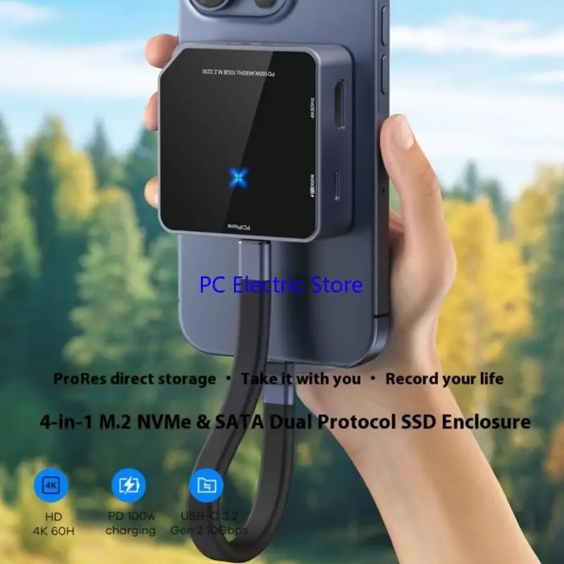 

M.2 Enclosure Two NVMe SATAs 4K HDTV Output PD100W Charging Alloy Glass Heat Control F19C