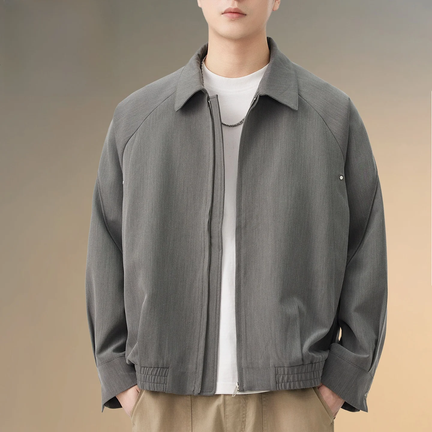 

Pierre Cardin Pure Color Zipper Collar Open Cardigan American Sle Jaet Men's Spring Autumn Simple Top Polyester Fiber Lon...