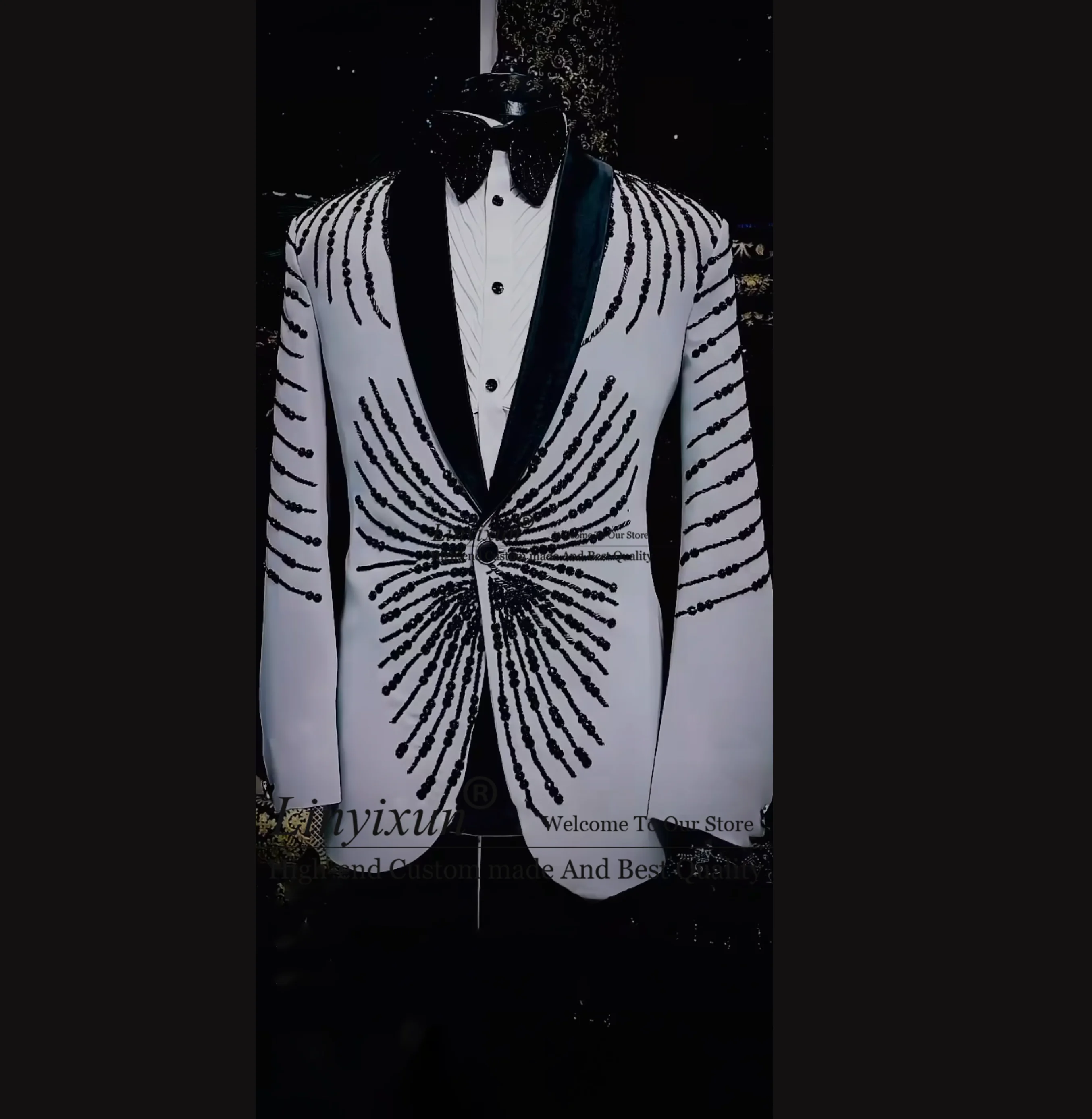 

Luxury White Suit Men For Wedding Beaded Prom Blazer Formal Banquet Party Groom Tuxedos Tailored Slim Fit Vestidos de novia