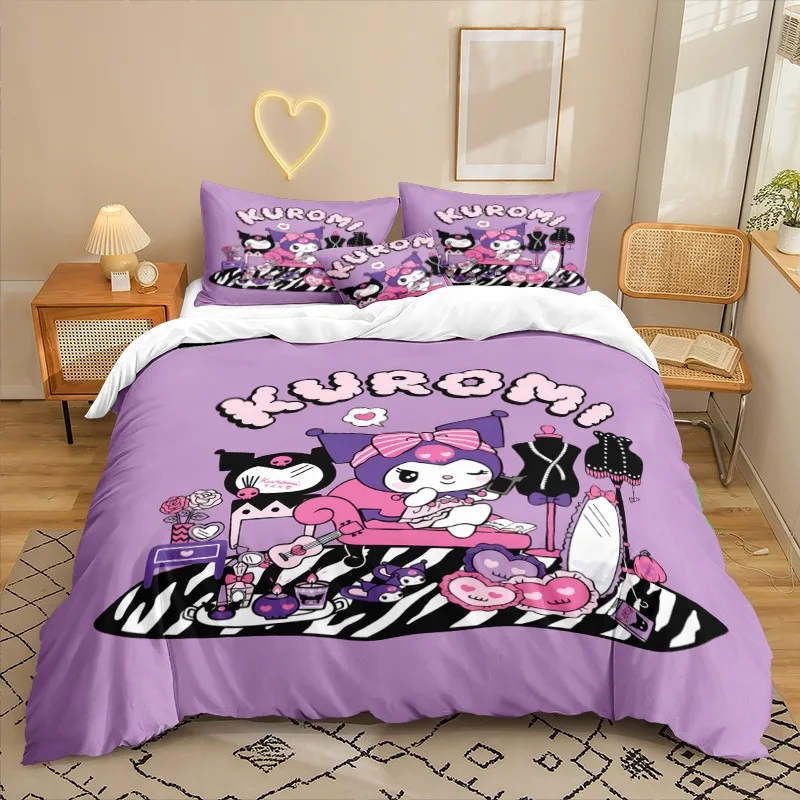 

Cartoon Kuromi Bedding Sets Comforter Quilt Bed Cover Duvet Cover Pillow Case 2-3 Pieces Sets Home Decor Bedroom Decor
