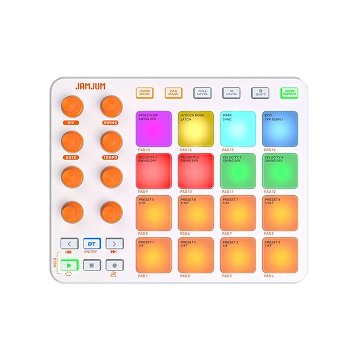 Y1041A~!# Electronic Music MIDI Pad Encoders Portable Controller Supports Wireless Connection Built-in Battery White