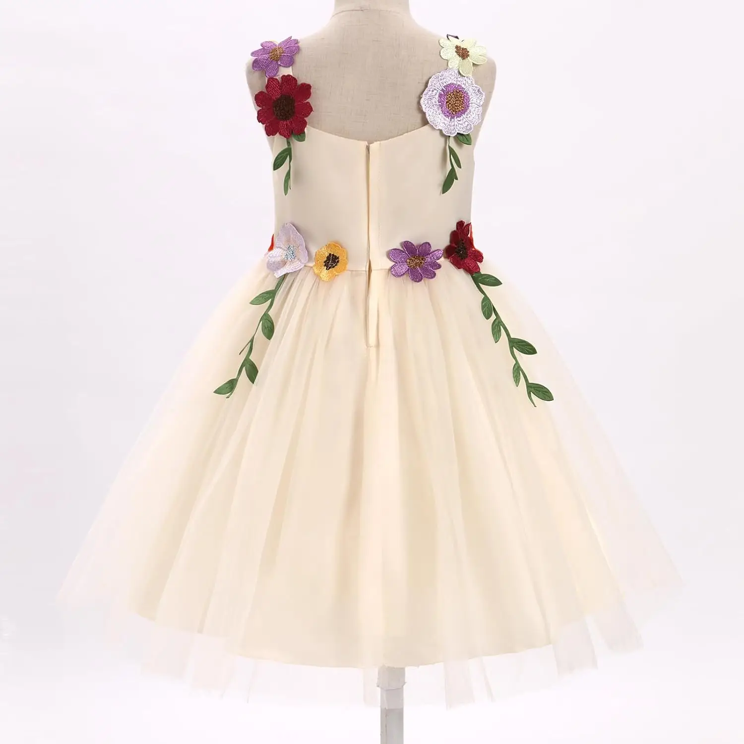 フラワーガールドレス 幼児 フォーマル ページェント 誕生日パーティー スパゲッティストラップ 3Dフラワー刺繍 チュールチュチュドレス