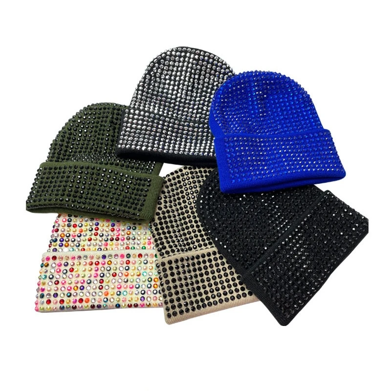 Fashion Autumn and Winter Rhinestone Knitted Cap Warm Cold-proof Brimless Penny Cap Street Trend Brand Hip-hop Hat Leisure Cap