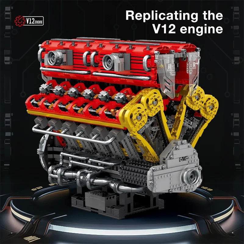 IN STOCK Reobrix 33017 MOC Technical Electric V12 Engine Building Blocks Assembling Bricks Model Toys for Boys Christmas Gift