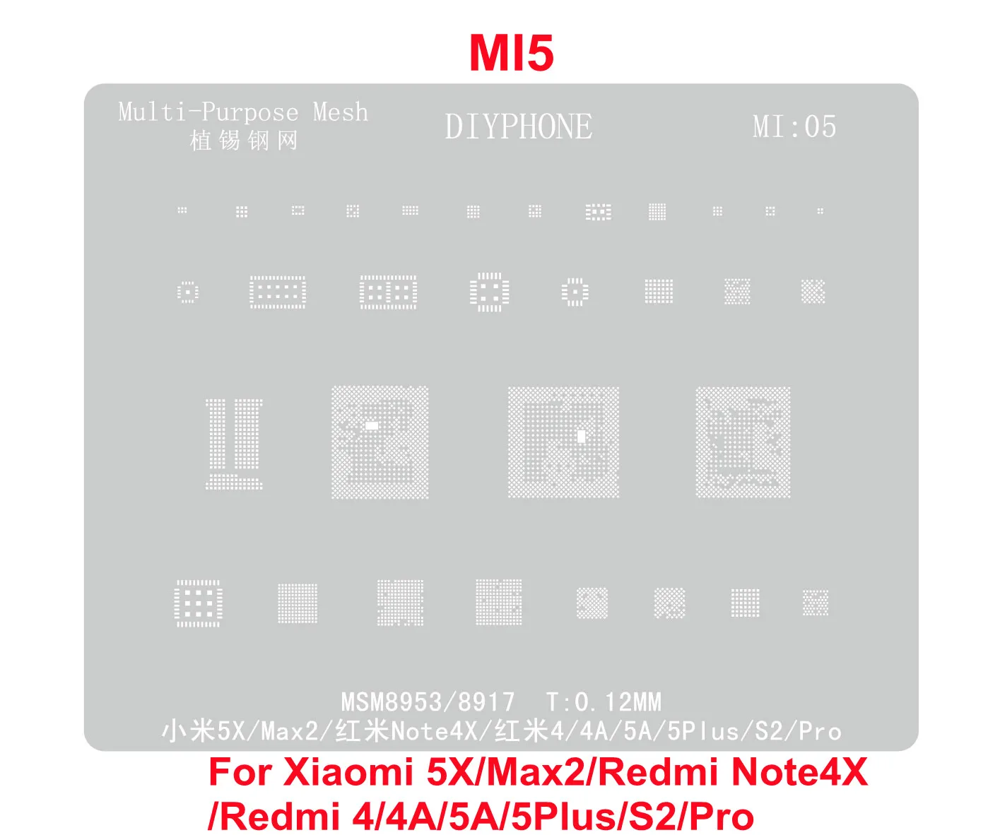 Imagem -03 - Diyphone-estêncil Bga para Xiaomi Rede de Plantação de Estanho Xiaomi 10 Nota 11pro 12pro 13 13ultra Poco C40 Redmi K30 K40 K50 Cpu K50pro 012 mm