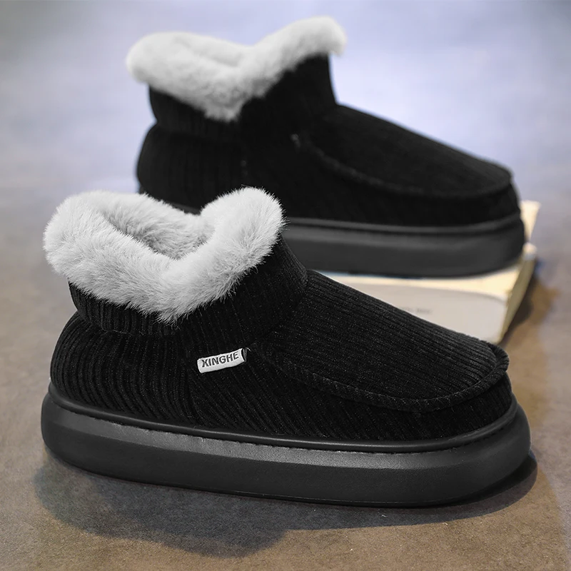 

Мужские повседневные новые хлопковые износостойкие зимние модные туфли с высоким берцем на толстой подошве, удобные плюшевые толстые зимние ботинки