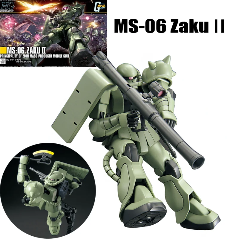 Bandai Genuine Gundam Model Kit HGUC 1/144 MS-06 Zaku Ⅱ Collection Gunpla Anime Action Figure Toys Gift For Children