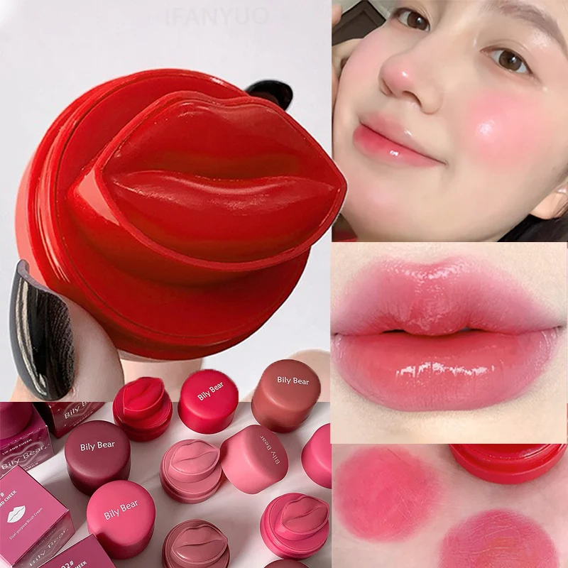 8 Colors Lip & Cheek Blush Cream, Natural Jelly Cream Mousse Texture, Dual-Use Lipstick & Blush, Soft Blendable Lasting Makeup