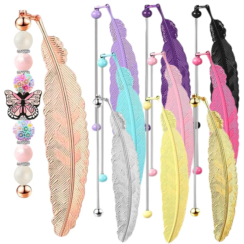 A29F-10 Pieces DIY Beadable Bookmarks Bulk, Metal Beadable Bookmarks Pendant Bar, Craft Beaded Book Lanyards Chains