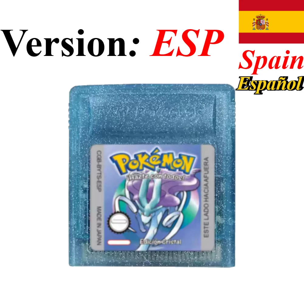 7 Pokémon 16-Bit GBC Spielmodule in Rot, Blau, Grün, Gold, Silber, Kristall, Französische/Spanische/Deutsche/Englische Version