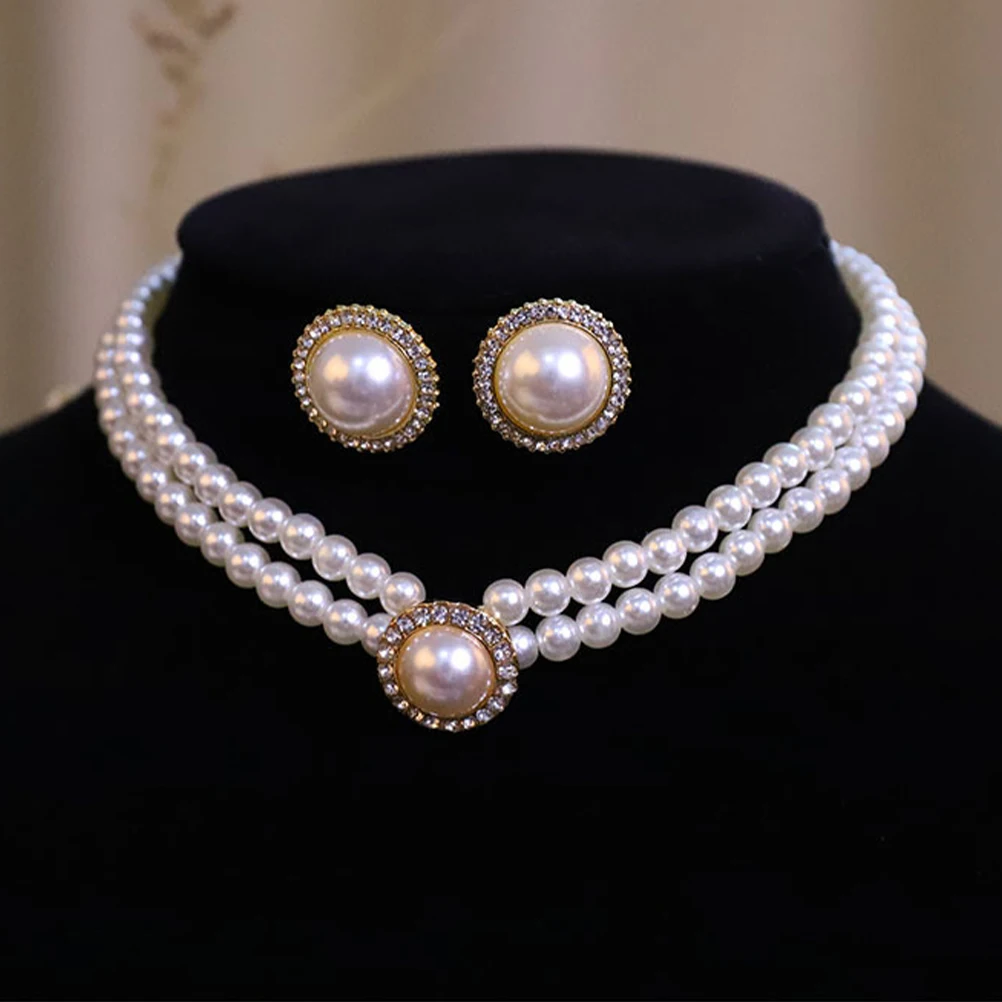 

Pearl Necklace Earring Set Girls Jewelry Costume Jewellery for Women Wedding Faux Pearls