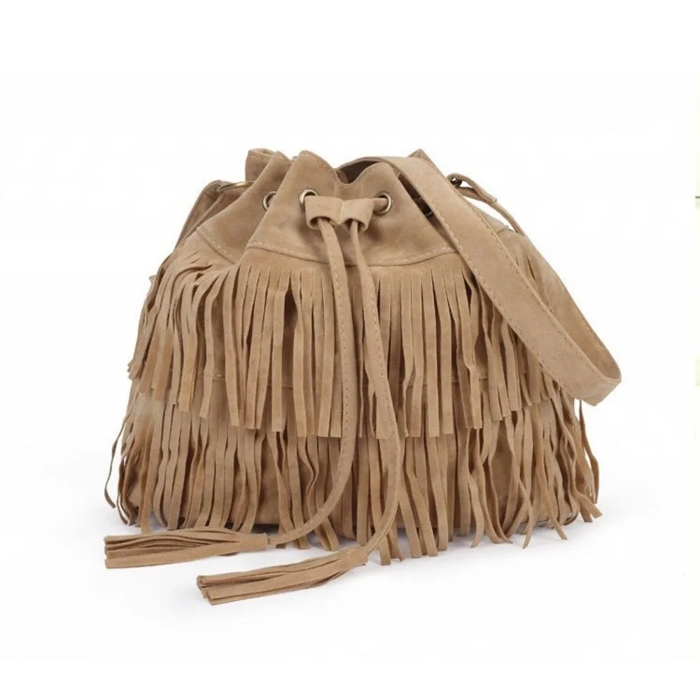 High Quality Large Capacity Crossbody Purse with Drawstring Adjustable Tassels Bag All-match Tote Bag Women