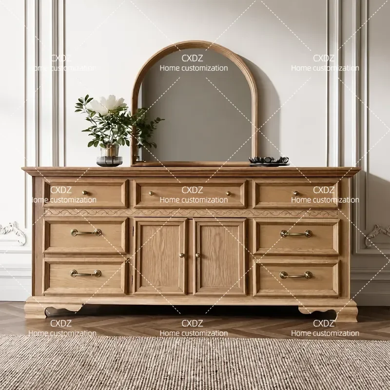 Retro Solid Wood Chest Living Room Dining Side Cabinet Small Apartment Drawer Storage Unit Wall Mounted Sideboard
