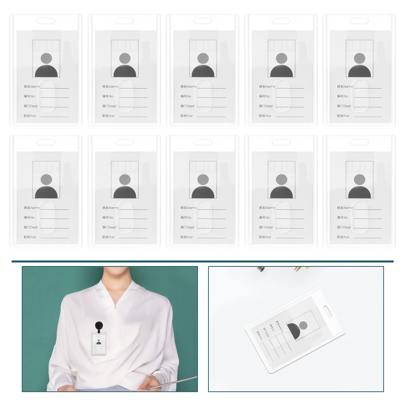 

15pcs Clear Id Card Holders Transparent Badge Sleeves Water Resistant Heavy Duty Plastic Protector Sleeve For Office