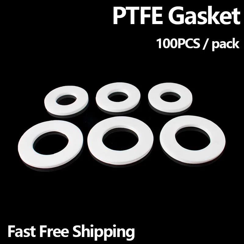 100 Pieces,PTFE Flat Gasket,Sealing Flange Washer, Customizable,High Temperature Resistant. Free Shipping