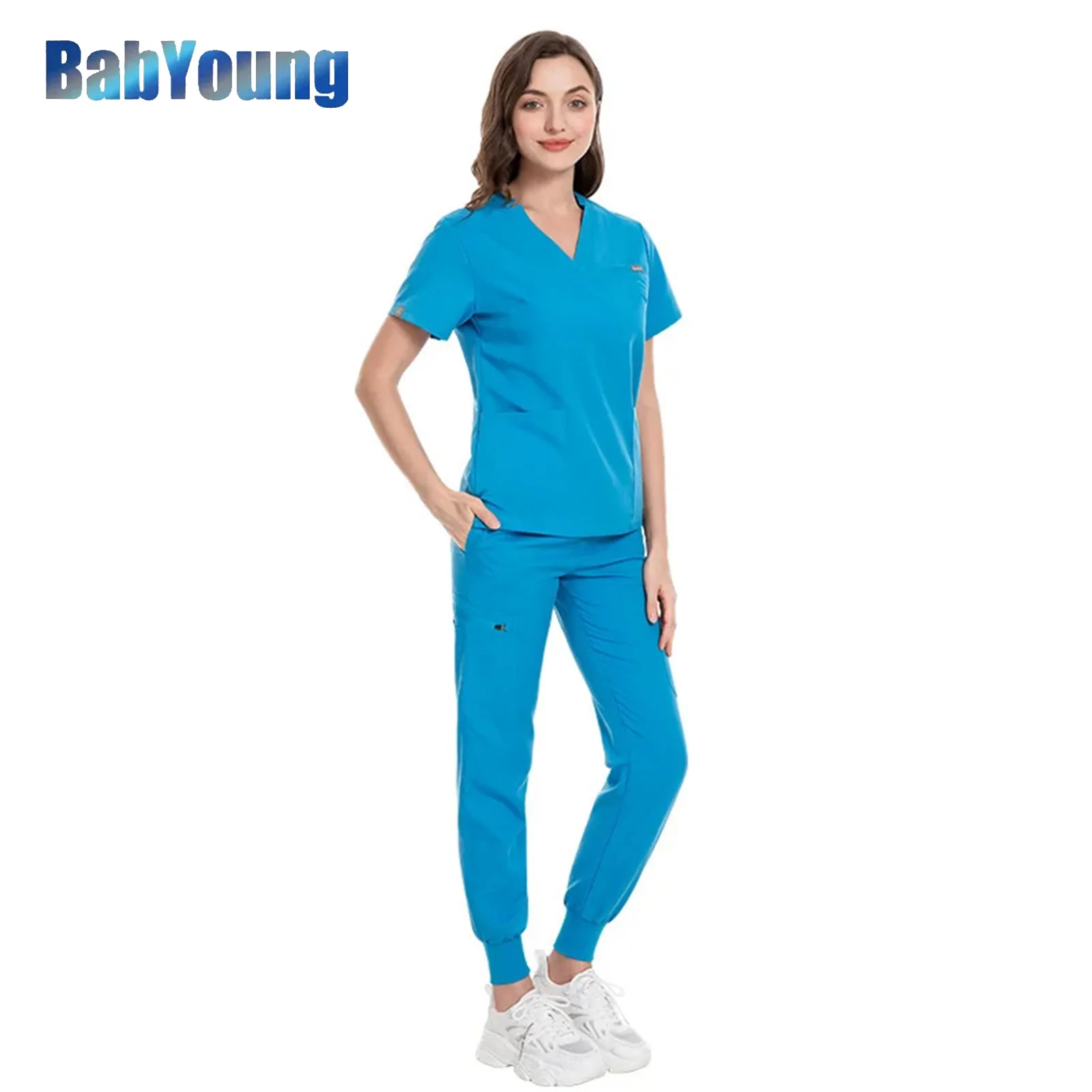 

Medical Uniforms for Summer Nurse Women Fashion Uniforms Cool Fabric Short Sleeve Medical Scrubs Clothes Nursing Elastic Pants