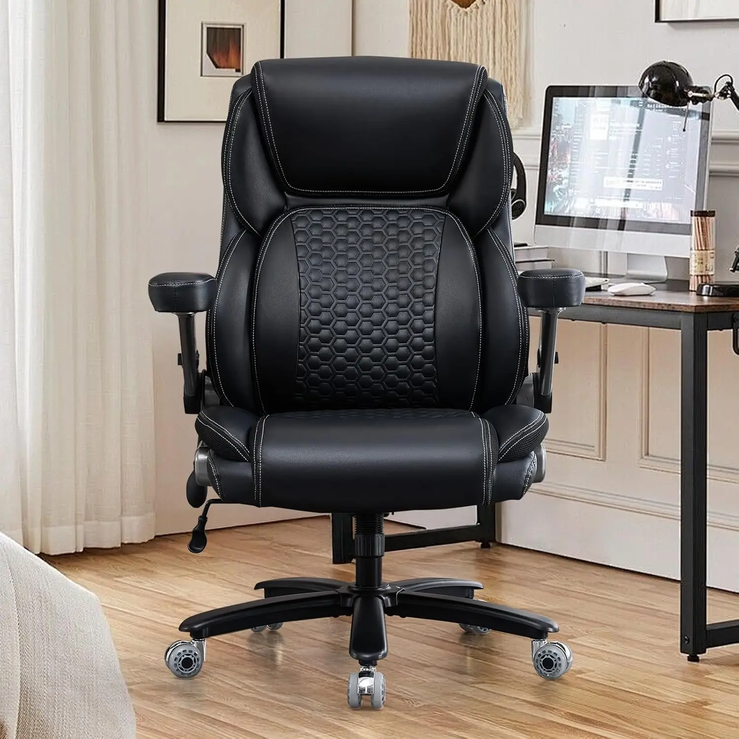 o*-700lbs Big and Tall Office Chair for Heavy People with 5D Flip Armrests Heavy Duty Executive Chair with Adjustable,