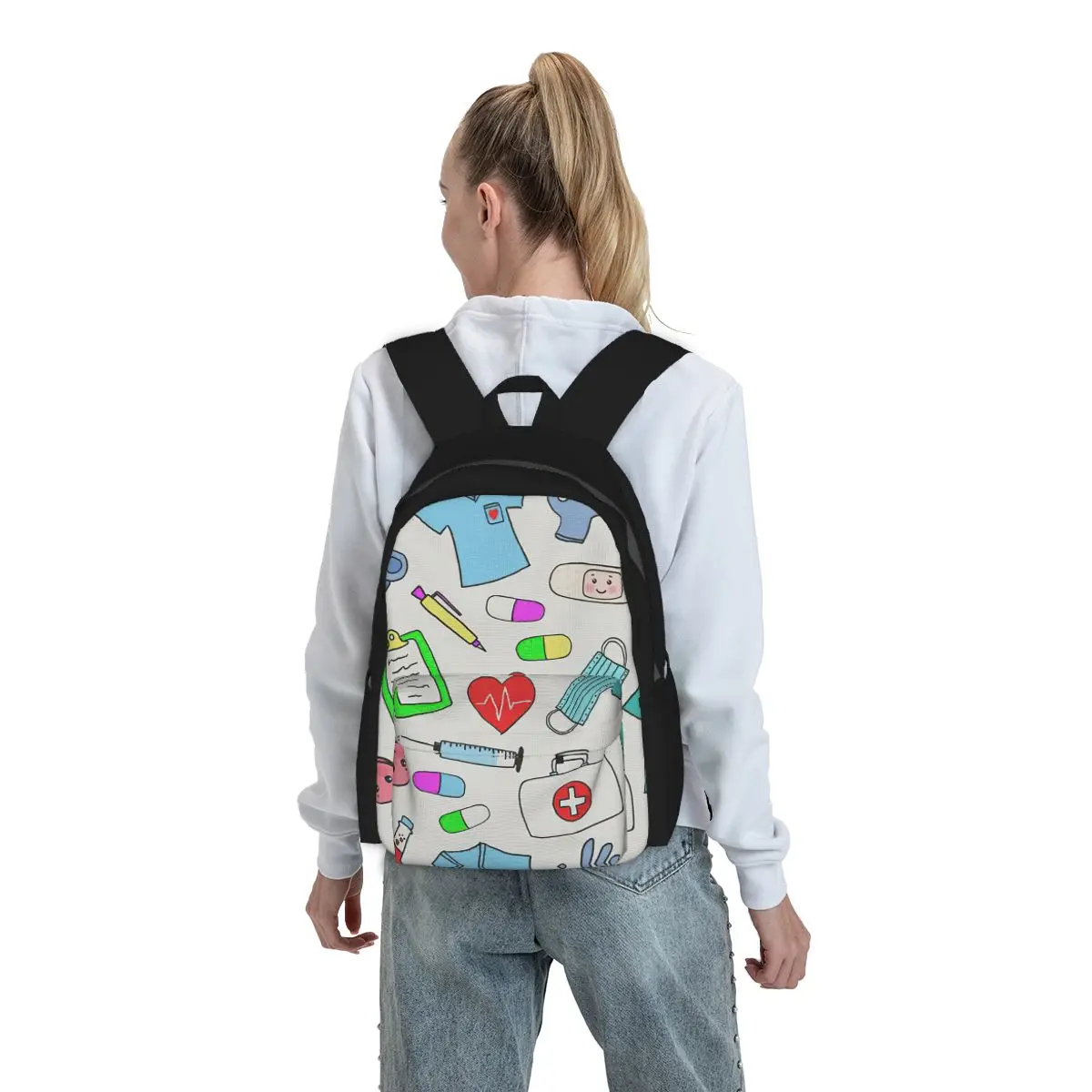

Nursing Nurse Colorful Pattern Backpack Student BookBag Children School Bag Laptop Shoulder Bags for Men Women
